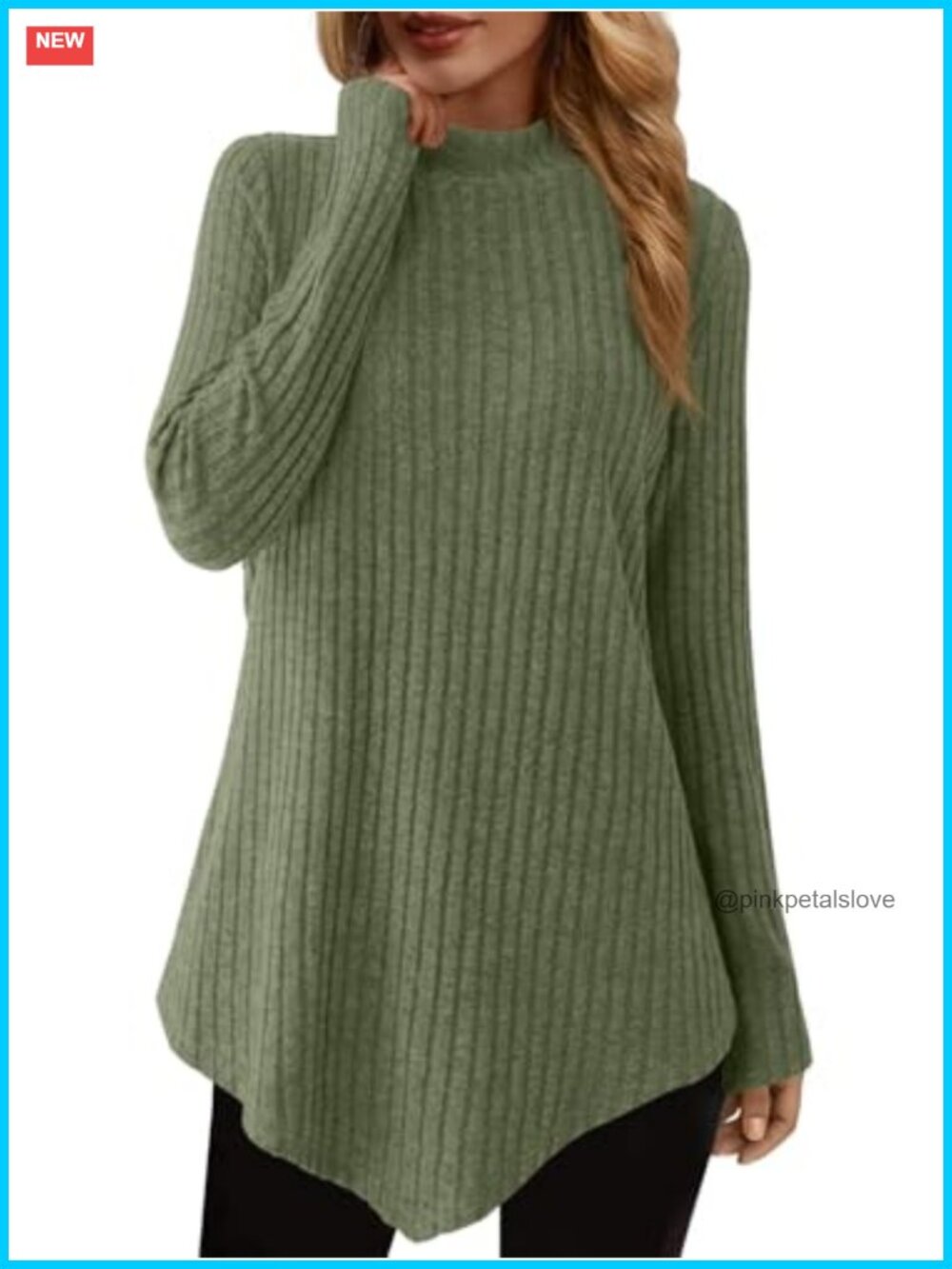 Ribbed Knit Mock Turtleneck Tunic Sweater Long Sleeve Top